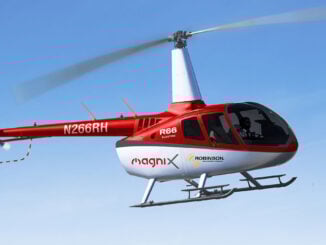 Render del Helicóptero eléctrico Robinson R66 con motor de magniX