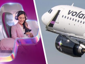 Asientos Premium+ de Volaris con mayor espacio y beneficios exclusivos, junto a un avión de la aerolínea en vuelo.