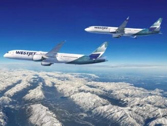 WestJet Boeing 737 MAX y Boeing 787 en vuelo sobre montañas tras nuevo pedido a Boeing
