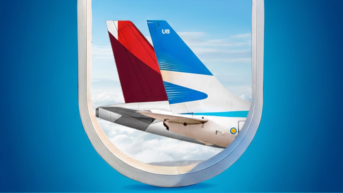 Colas de aviones de Avianca y Aerolíneas Argentinas vistas desde una ventana, simbolizando su acuerdo de código compartido.