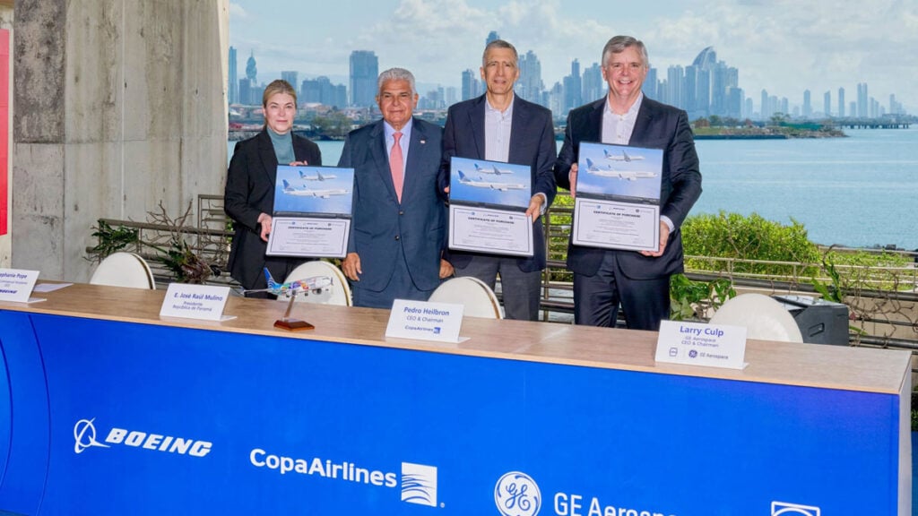 Pedro Heilbron y directivos de Boeing y GE Aerospace celebran acuerdo de Copa Airlines por aviones 737 MAX en Panamá